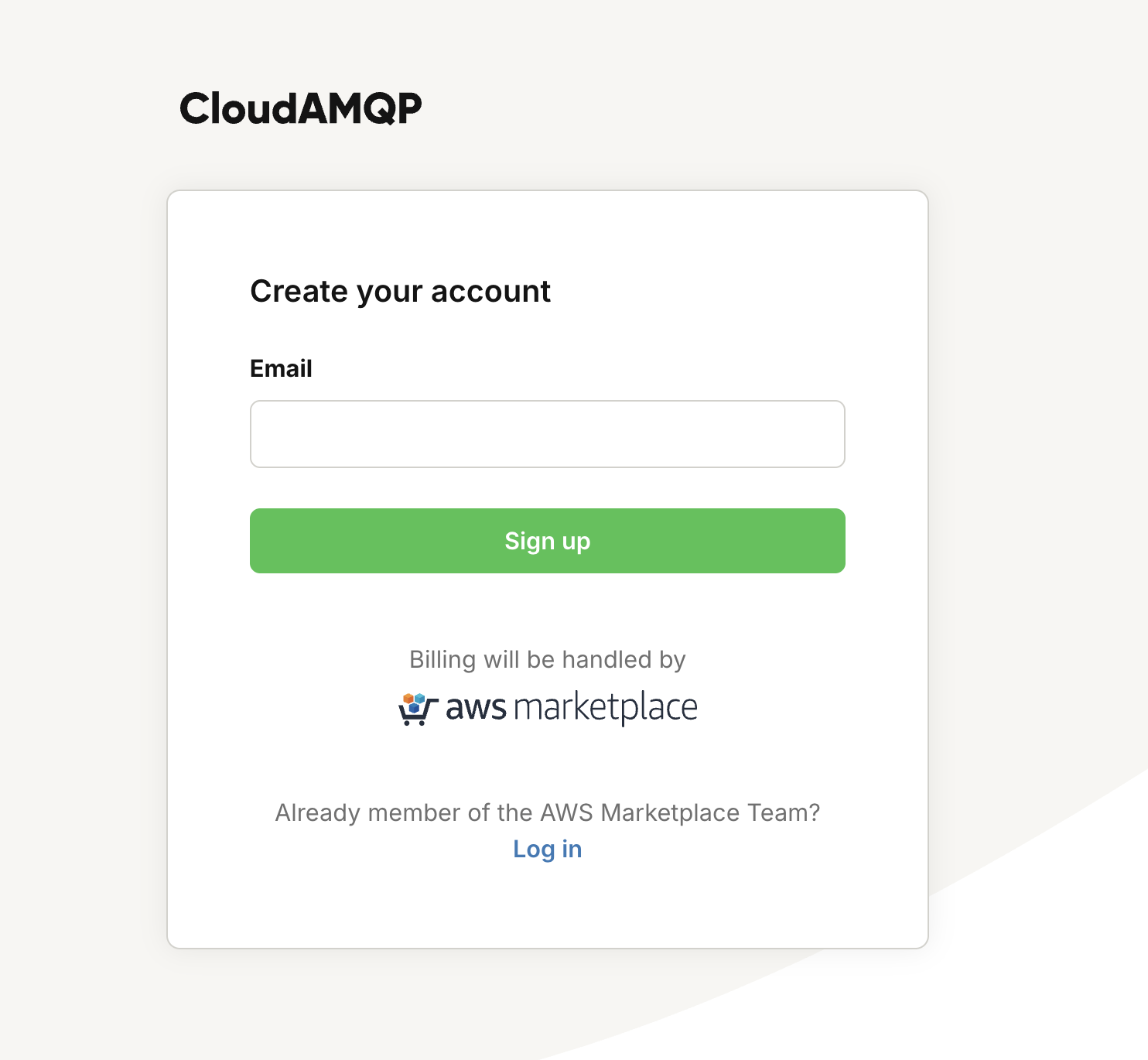 AWS Marketplace cloudamqp sign in page