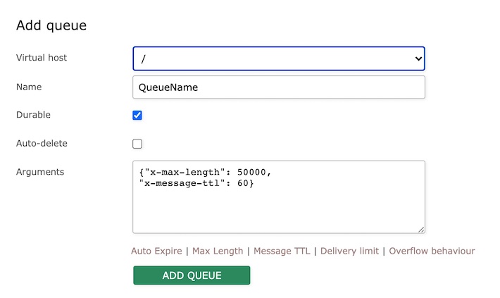 Setting  arguments via Management Interface